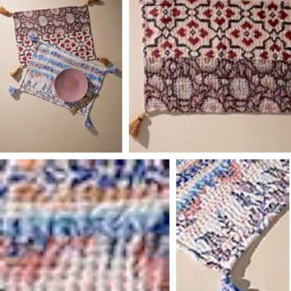NWOT RARE Anthropologie Upcycled Heritage Placemats-Set of 2-1Blue & 1 Red - Picture 6 of 16